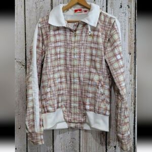Puma Plaid Teddy Jacket in Cream with Pink & Brown Accents